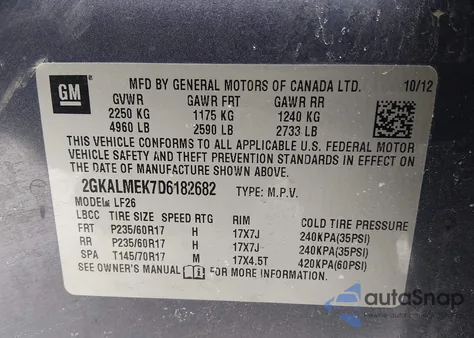 2013 GMC Terrain Sle-1 from USA, damaged, VIN 2GKALMEK7D6182682